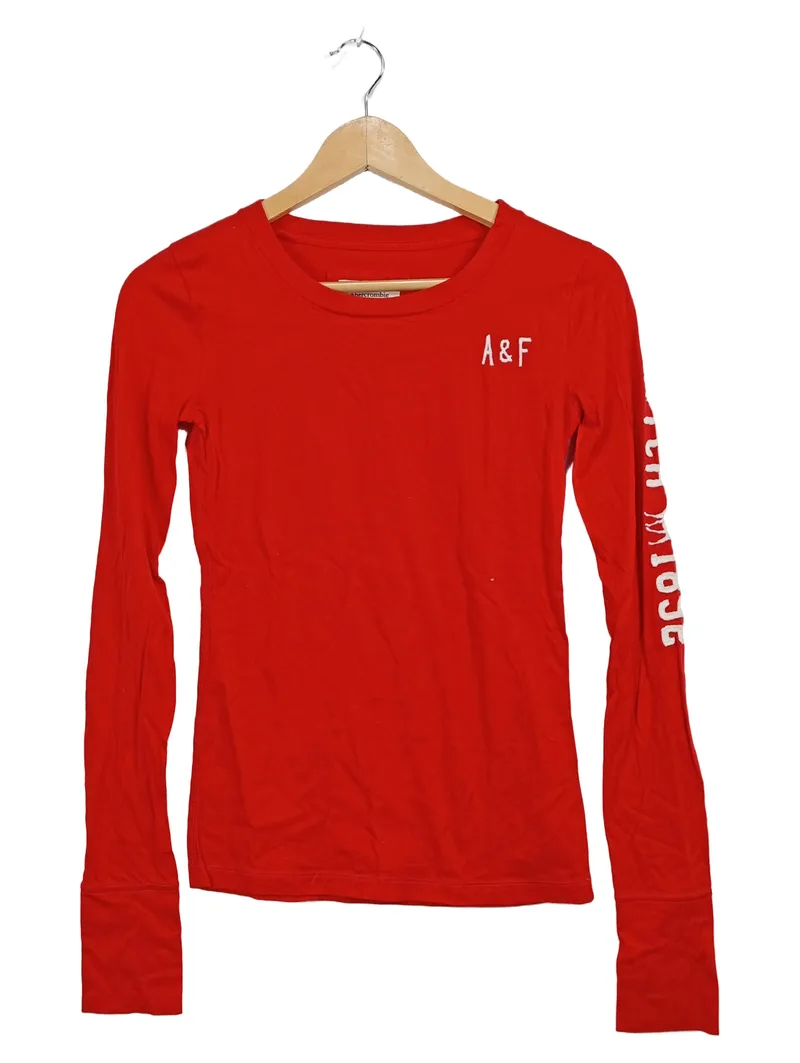 Abercrombie & Fitch Damen Langarmshirt Gr. S Rot Baumwolle Logo A&F 1