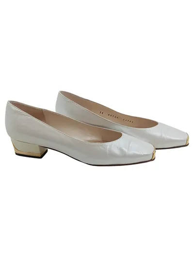 Mab Studio Damen Pumps Leder Weiß Metallic 4cm Absatz Gr. 35 Elegant Festlich