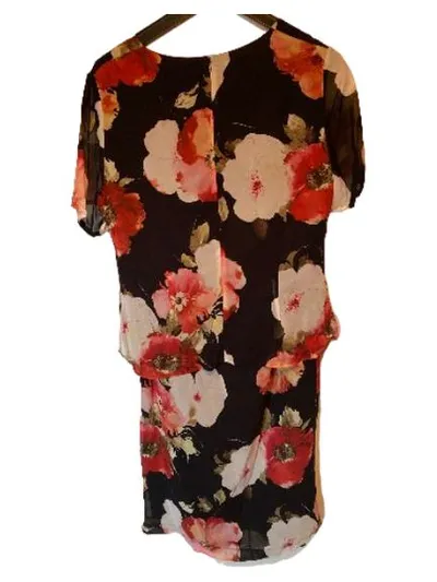 Va Bene Damen Kostüm Rock Bluse Gr. 40 Blumenmuster Schwarz Rot Elegant