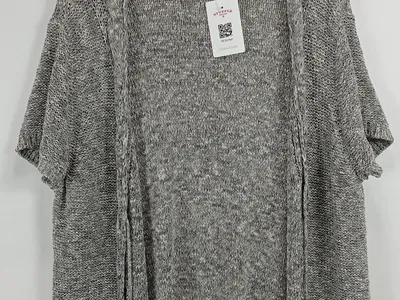 CANDA Damen Strickjacke Kurzarm Cardigan Meliert Grau Gr. XL