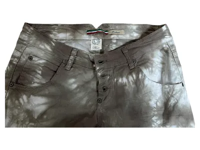 Please Damen Jeans Slim Fit Tie-Dye Batik Beige Gr. 40 M Stretch