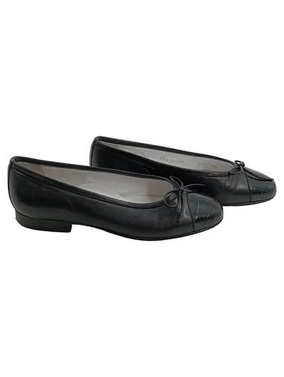 Lario 1898 Damen Ballerinas Schwarz Leder Gr. 35,5 Klassisch Schleife