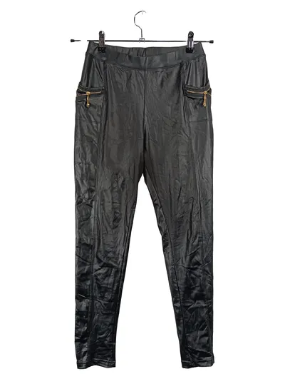 ELEVEK Damen Kunstleder Leggings Schwarz Gold Reißverschluss XL/XXL