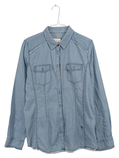 Emily van den Bergh Damen Jeanshemd Hemdbluse Gr. 42 Blau Baumwolle