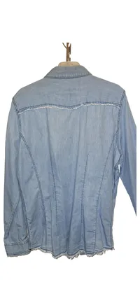 Emily van den Bergh Damen Jeanshemd Hemdbluse Gr. 42 Blau Baumwolle 2