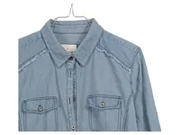 Emily van den Bergh Damen Jeanshemd Hemdbluse Gr. 42 Blau Baumwolle 3