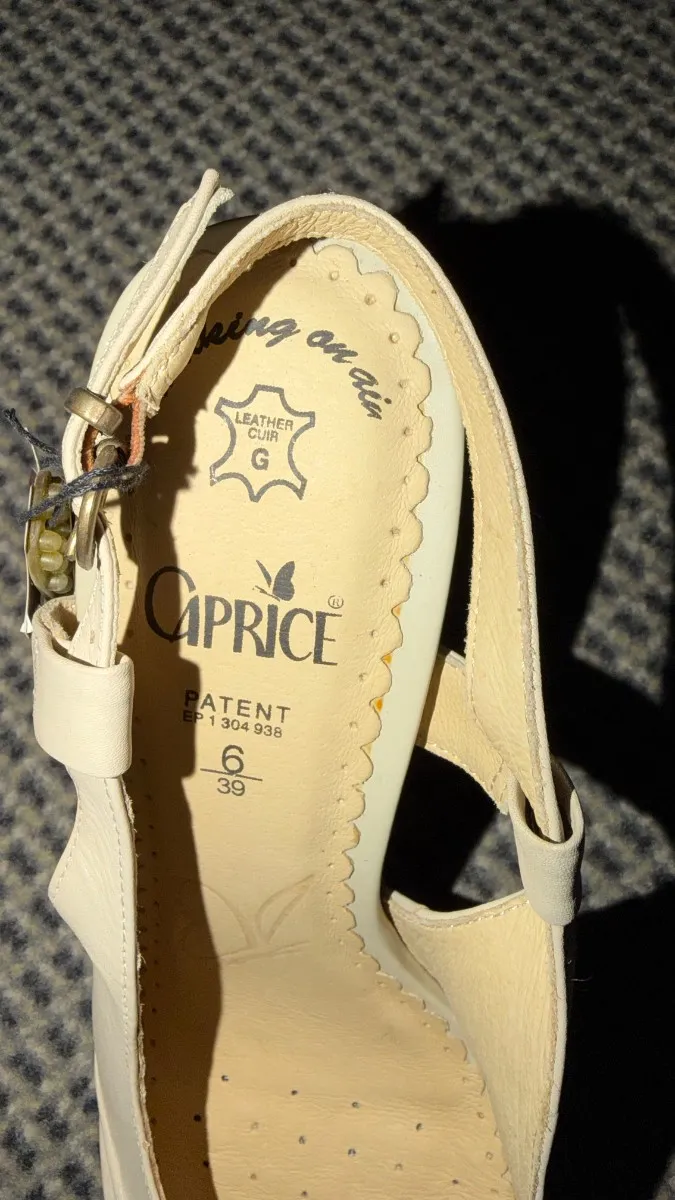 Caprice Slingback Peeptoe Sandaletten Leder Raffungen Beige Gr. 39 2