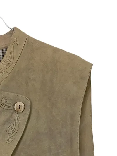 Zeiler Trachtenweste Herren Leder Weste Festlich Stickerei Beige Gr. 54 XXL