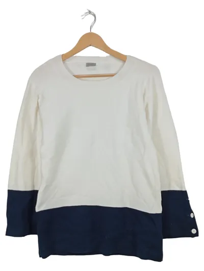 Marella Sport Pullover Damen Klassisch Weiß Baumwolle Gr. 40 L Langarm