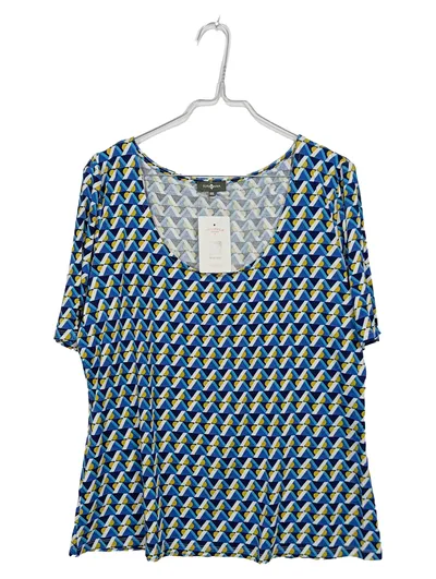 Surkana Damen T-Shirt Gr. XXL Blau Geometrisch Viskose Kurzarm