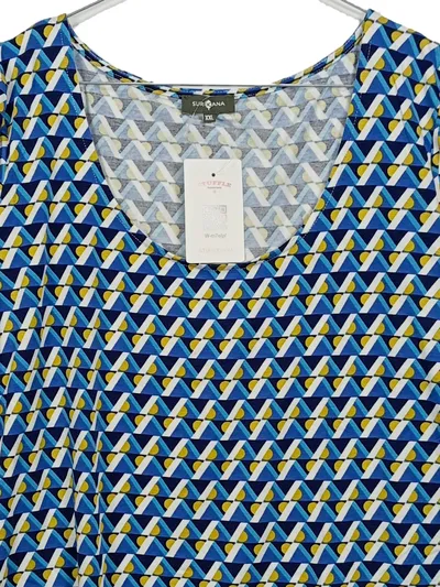 Surkana Damen T-Shirt Gr. XXL Blau Geometrisch Viskose Kurzarm