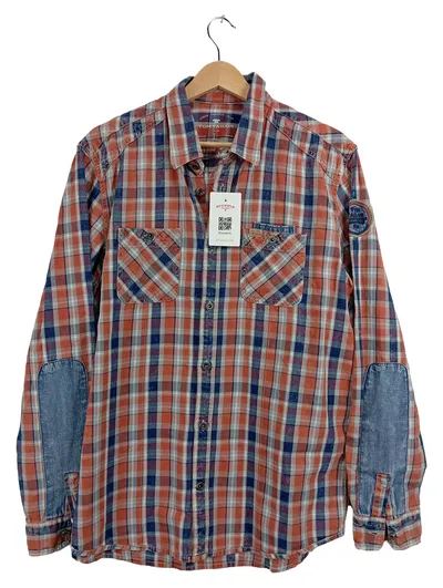 Tom Tailor Herren Freizeithemd Kariert Ellenbogen-Patches Gr. L Orange