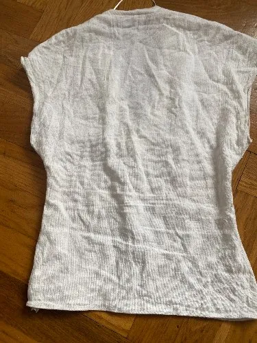 ZARA Damen Top Bluse Leinen V-Ausschnitt Beige Gr. S 36