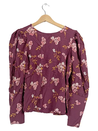 VERO MODA Damen Langarmshirt Blumenmuster Lila Gr. M Puffärmel