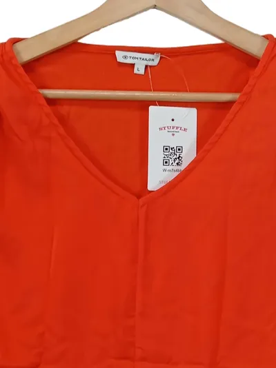 Tom Tailor Damen Top Bluse Gr. L Orange Viskose Ärmellos V-Ausschnitt