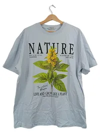 SUBLEVEL Herren T-Shirt Gr. L Blau Botanik Nature Print Baumwolle 1