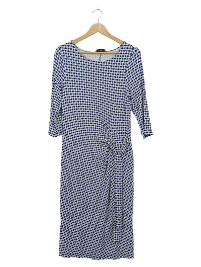 Uta Raasch Damen Kleid Gr. 40 Blau Weiß Geometrisch Raffung Elegant