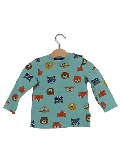 LIEGELIND Langarmshirt Gr. 80 Türkis Waldtiere Bär Fuchs Eule Baby