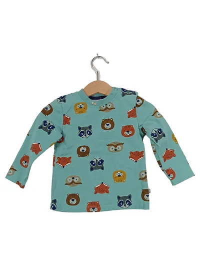 LIEGELIND Langarmshirt Gr. 80 Türkis Waldtiere Bär Fuchs Eule Baby