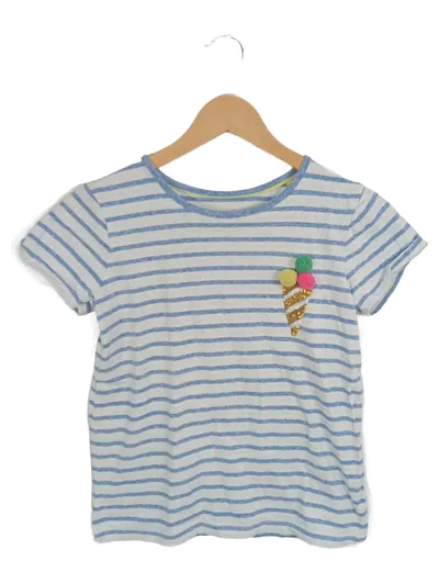 Mini Boden T-Shirt Mädchen Gr. 152 Gestreift Eiscreme Applikation Blau