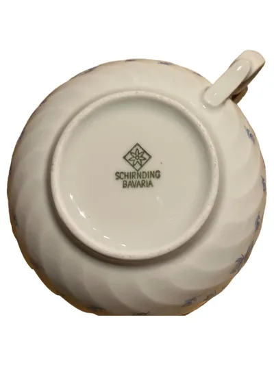 Schirnding Bavaria Suppentasse Porzellan Blumenmuster Blau Weiß