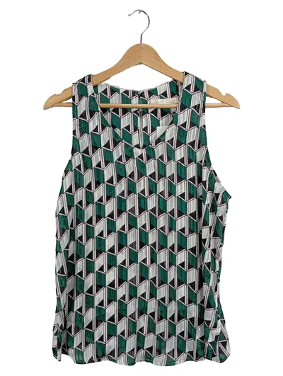 Best Emilie Damen Bluse Ärmellos Gr. 42 L Büro Modern Geometrisch Mehrfarbig