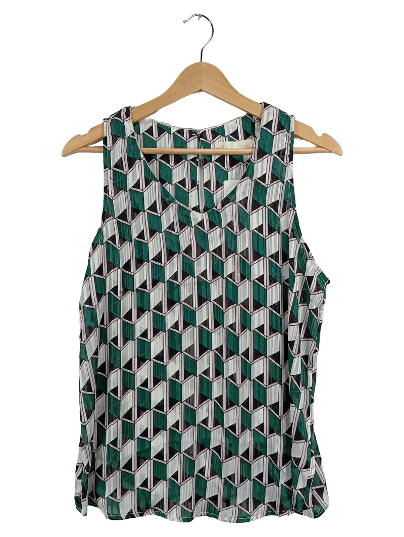 Best Emilie Damen Bluse Ärmellos Gr. 42 L Büro Modern Geometrisch Mehrfarbig 1
