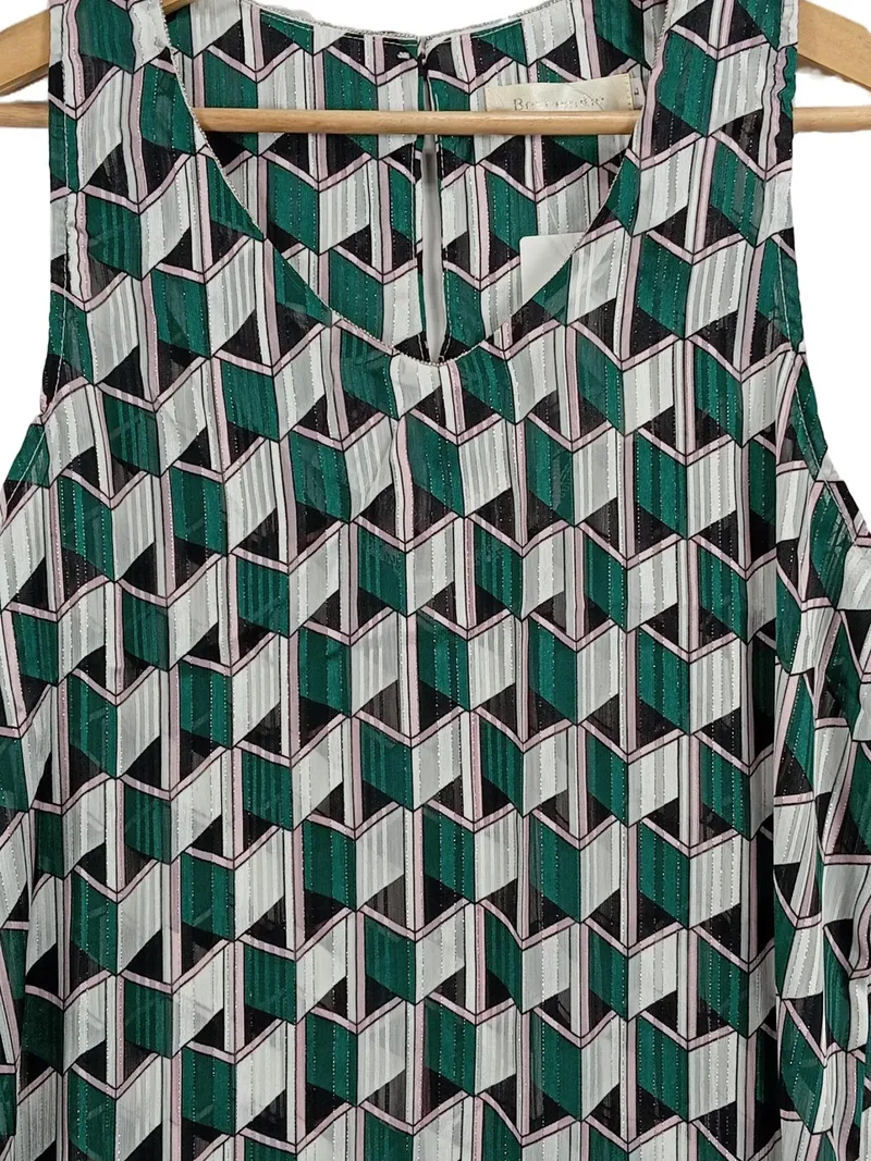 Best Emilie Damen Bluse Ärmellos Gr. 42 L Büro Modern Geometrisch Mehrfarbig 2