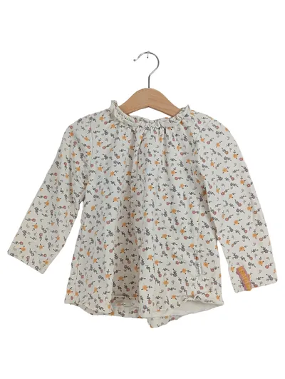 Gelati Langarmshirt Mädchen Gr. 104 Blumenmuster Beige Rüschen