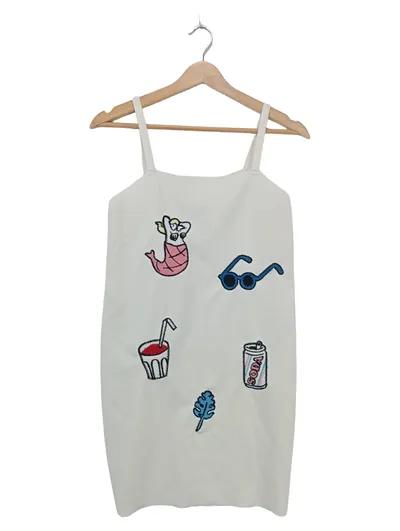 ZARA Trafaluc Damen Trägerkleid Gr. S Weiß Sommer Stickerei