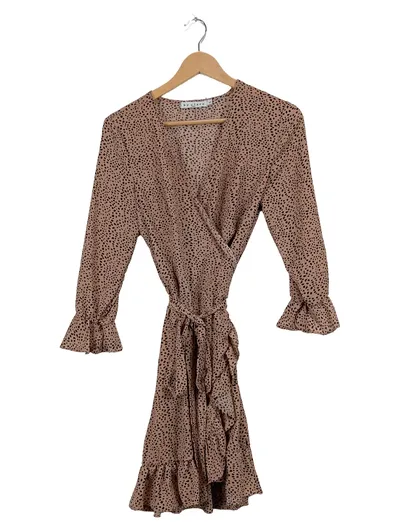 By Clara Wickelkleid Damen 3/4-Arm Animal Print Rüschen Beige L