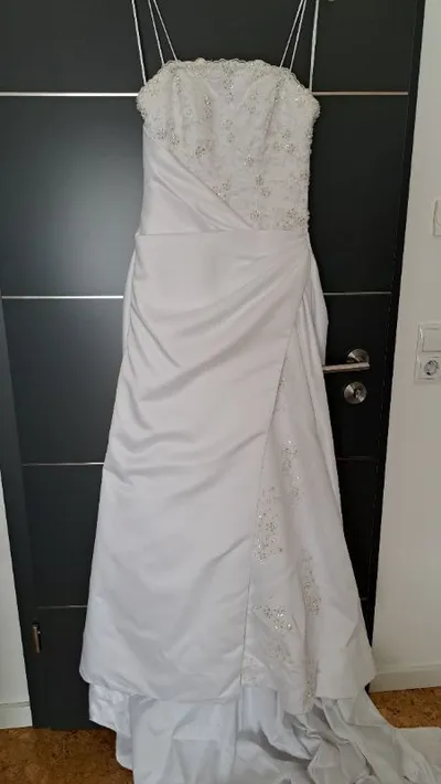 Ronald Joyce Brautkleid Hochzeit Elegant Gr. 34 XS Weiß Spitze Perlen