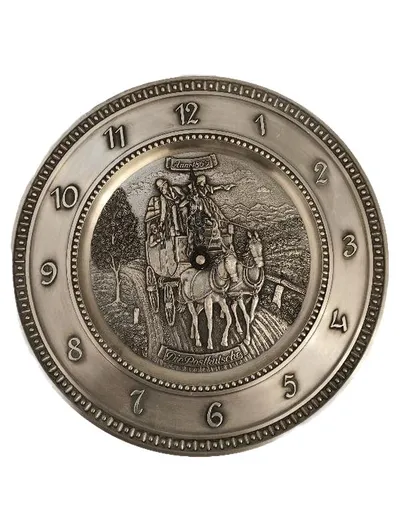 Frieling-Zinn Wanduhr Die Postkutsche Anno 1862 Zinn 95% Germany 25cm