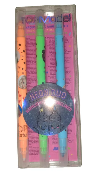 TOPModel Neon Duo Highlighter Fineliner Set 3 Stifte Neon Orange Grün Blau NEU