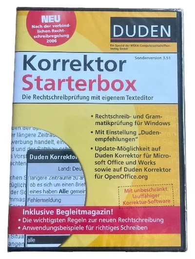 Duden Korrektor Starterbox Rechtschreibprüfung Software Sonderversion 3.51 PC