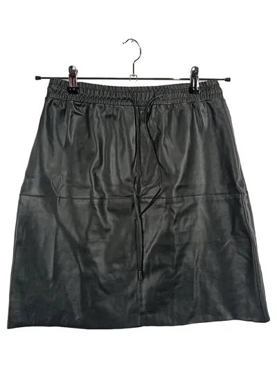 ADL Lederrock Damen Schwarz Gr. 38/M Midirock Kunstleder Raffungen Zugband