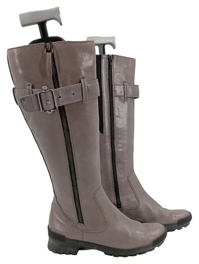 Högl Damen Leder Stiefel Grau Gr. 36 Reißverschluss Schnalle
