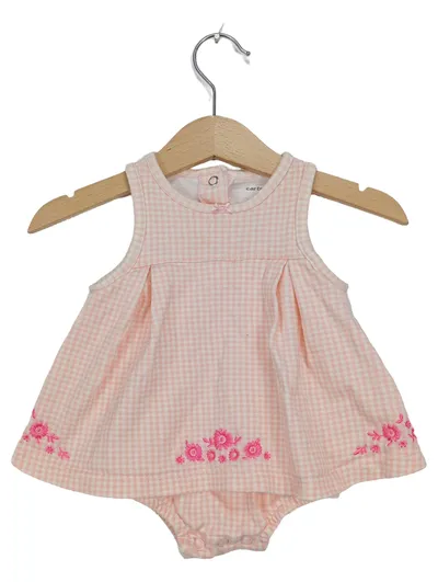 Carter's Baby Mädchen Sommerkleid Gr. 62 Rosa Kariert Blumen Stickerei