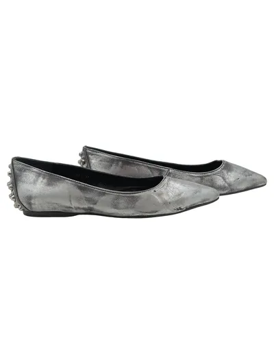 Billi Bi Damen Ballerinas Silber Metallic Nieten Spitz Gr. 37 Leder