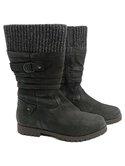 Caprice Damen Stiefeletten Grau Leder Strickbund Reißverschluss Gr. 40
