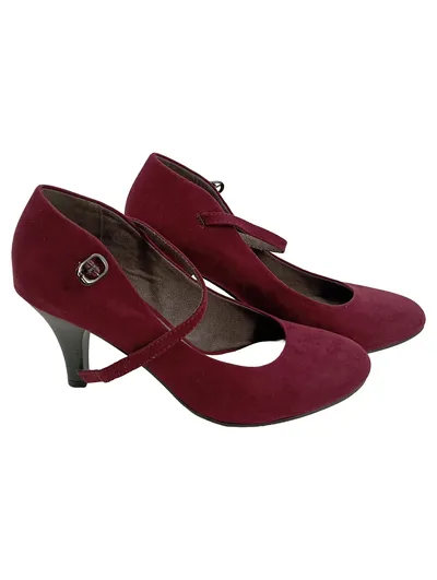 Tamaris Mary Jane Pumps Damen Gr. 39 Bordeaux Wildleder Absatz 8cm