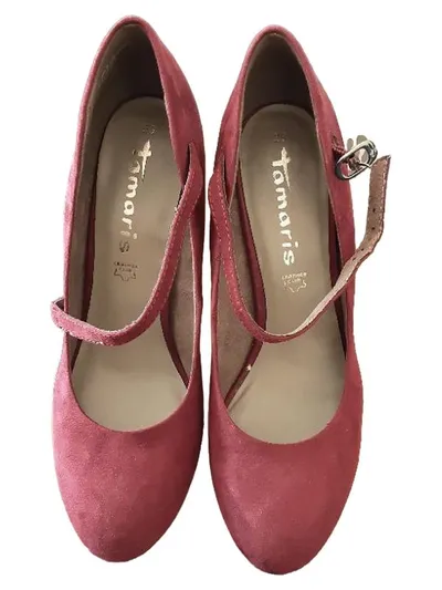 Tamaris Mary Jane Pumps Damen Gr. 39 Bordeaux Wildleder Absatz 8cm