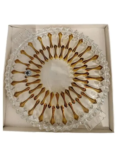 Walther-Glas Kuchenplatte Kristall Goldapplikation 35cm Elegant Servierteller