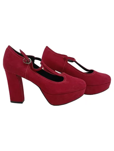 Marco Tozzi Damen Plateau Pumps Gr. 38 Rot Wildleder T-Strap High Heels