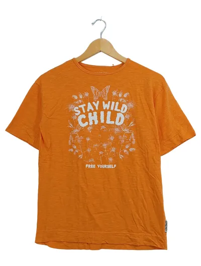 STACCATO Kinder T-Shirt Kurzarm Baumwolle Schriftzug Orange Gr. 140