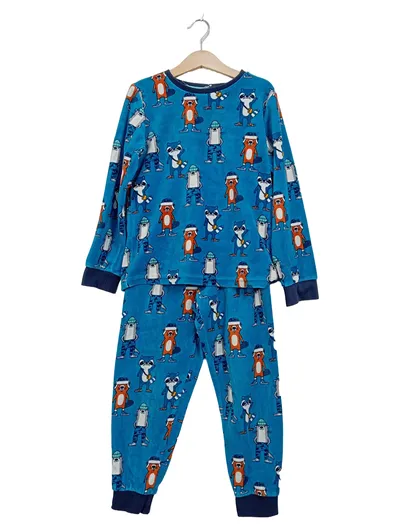 Palomino Kinder Schlafanzug Pyjama Gr. 128 Blau Tiermotiv Waschbär