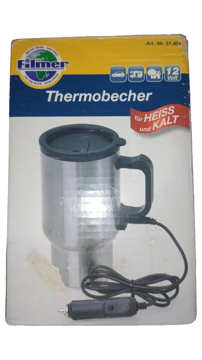 Filmer Thermobecher 12V Auto Edelstahl für Heiss und Kalt Silber