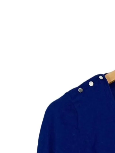 Caroll Damen Pullover Blau Gr. S/36 V-Ausschnitt Wolle Zierknöpfe Langarm
