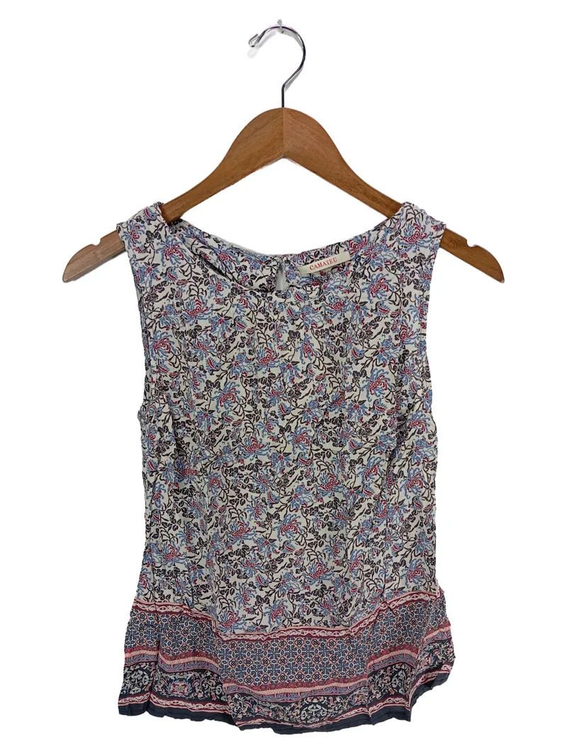 Camaïeu Damen ärmelloses Top Gr. 34/XS Blumenmuster Boho Viskose Mehrfarbig 1