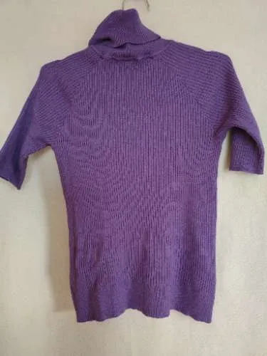 EVER.ME Damen Rollkragenpullover Kurzarm Rippstrick Lila Gr. XS